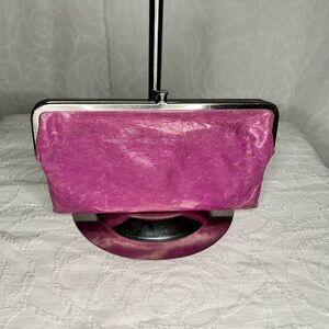 HOBO INTERNATIONAL Lauren pink fuchsia genuine leather bifold clutch wallet.